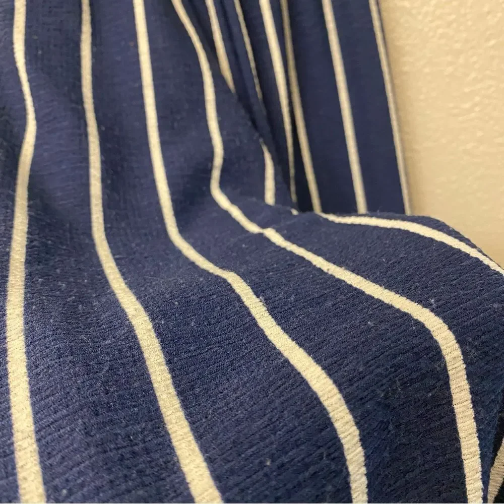 Navy blue puff sleeve wide leg smocked Striped stretchy Jumpsuit Romper 10-12